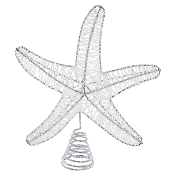 11" White Glitter Starfish Tree Topper - Coastal Christmas Tree Decoration - Ocean Beach Nautical Holiday Decor