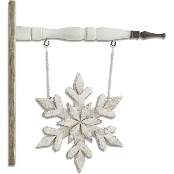 K&K Interiors 54688A 11 Inch Whitewash Double Sided Wood Snowflake Arrow Replacement, White