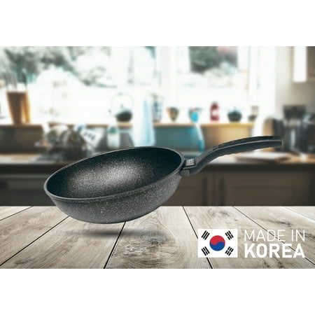 11" Wok Non-Stick Cooking Frying Pan Pot, 5 Layer Marble Coating, Made In Korea