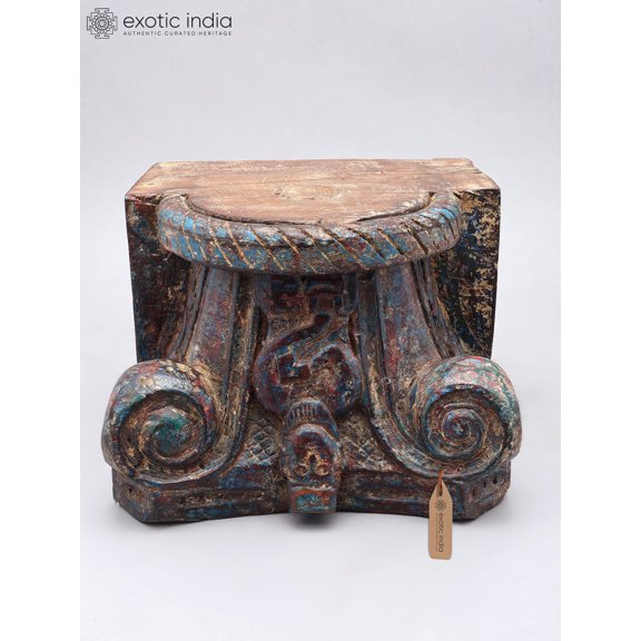 11" Wood Carved Designer Base (Pedestal) with Upside Down Monkey Figure
