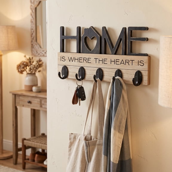 11" Wood Hook Board - Home Is Where The Heart Is