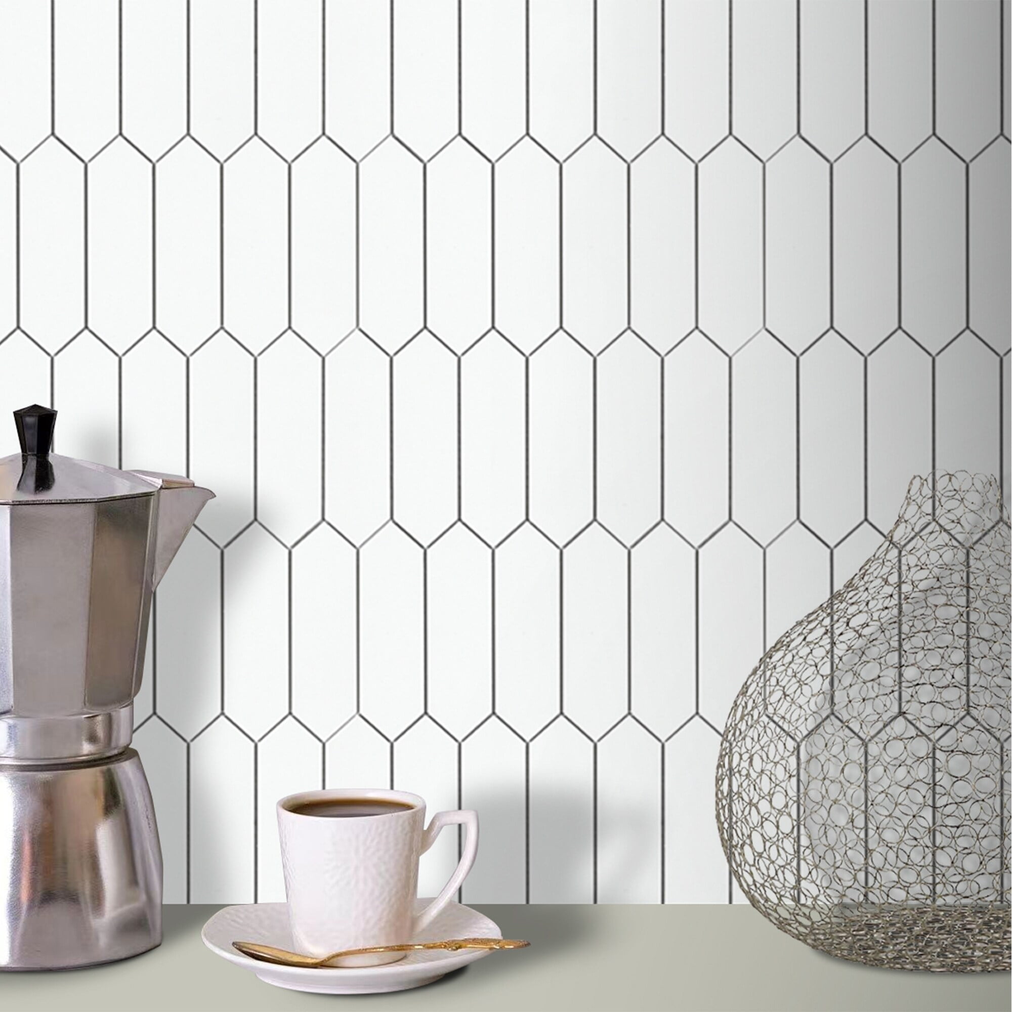 11" x 12" White Stone Composite Hexagonal Peel & Stick Tile