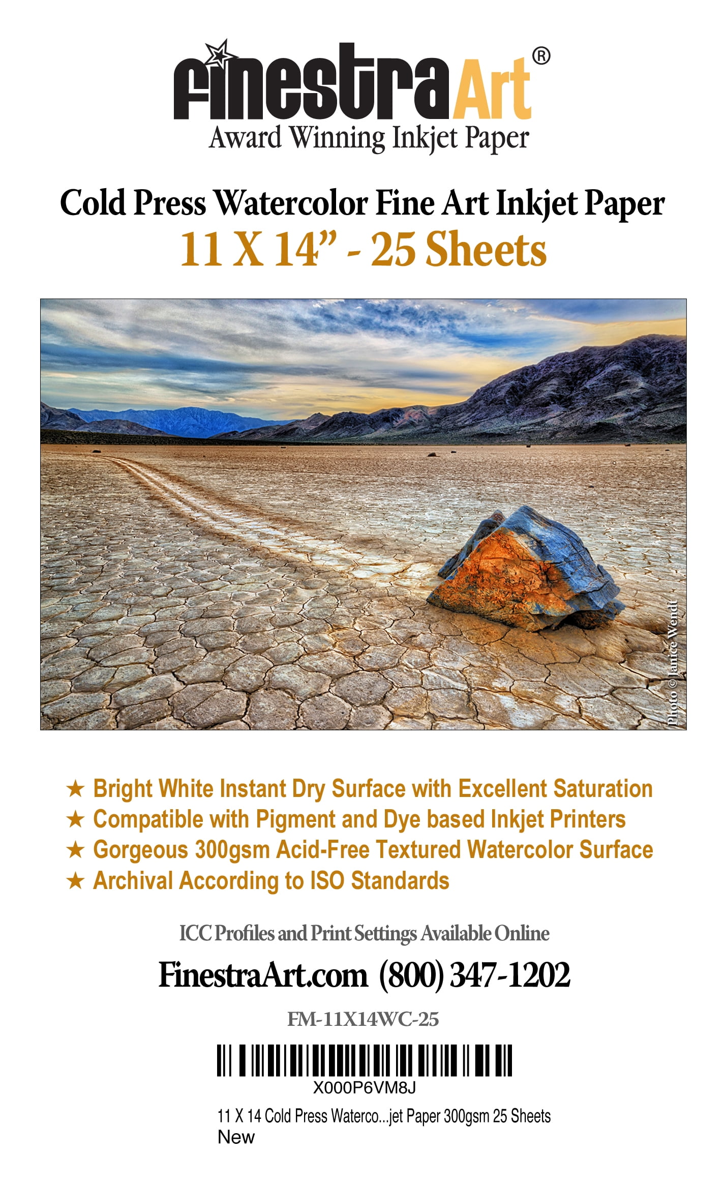 11" X 14" Cold Press Watercolor Fine Art Inkjet Paper - 25 Sheets