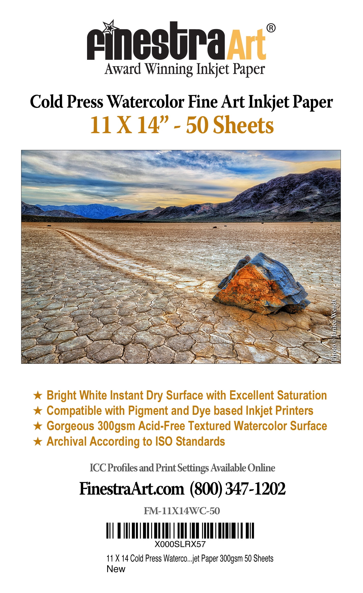 11" X 14" Cold Press Watercolor Fine Art Inkjet Paper - 50 Sheets
