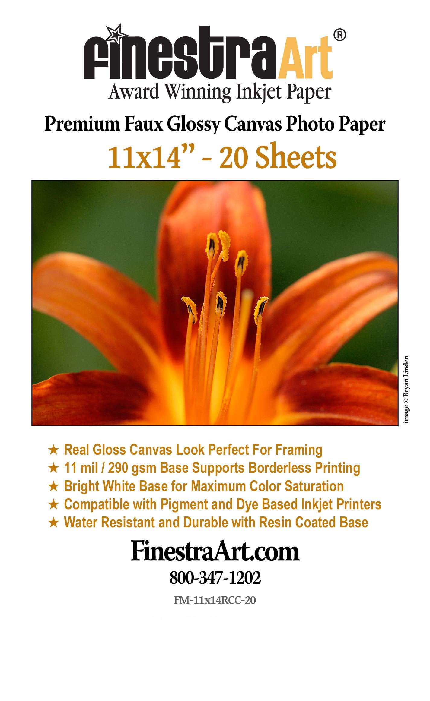 11" X 14" Premium Faux Glossy Canvas Inkjet Photo Paper - 20 Sheets ...