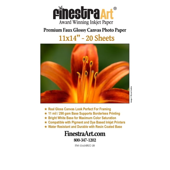 11" X 14" Premium Faux Glossy Canvas Inkjet Photo Paper - 20 Sheets