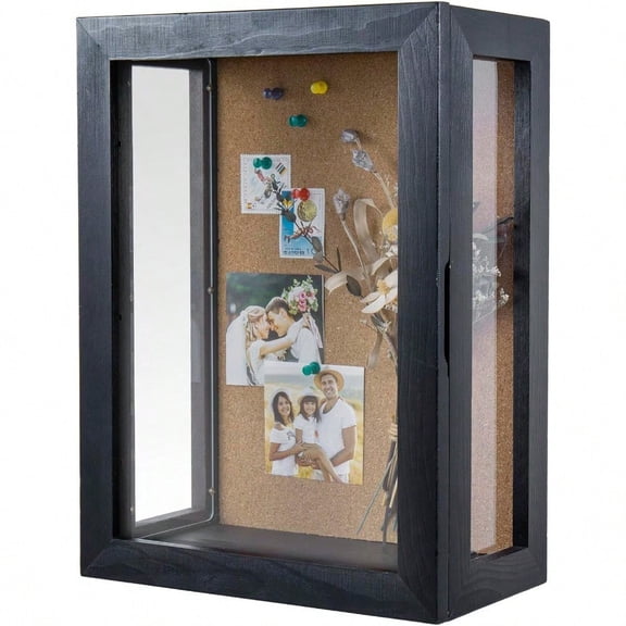 11 X 15 Inch Wall Mounted Solid Wood Deep Shadow Box With Vintage Coal Black Finish And Cork Backing Premium Clear Acrylic Viewing Panels And Hinged Door Magnetic Closure