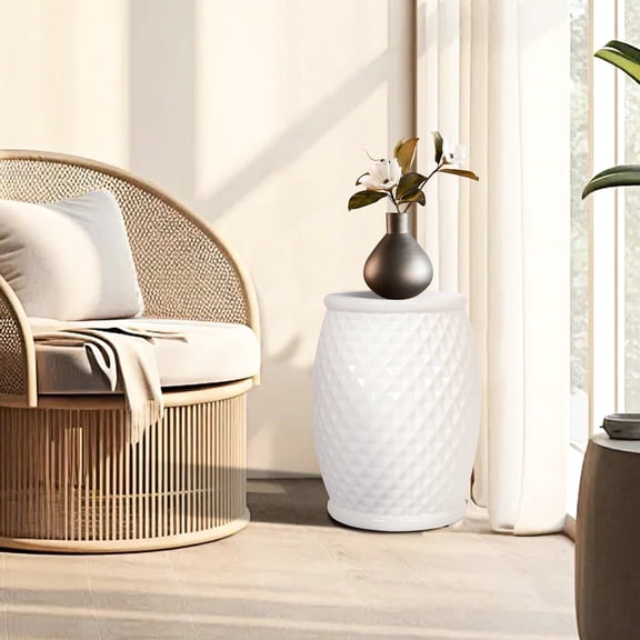 11" X 17.16" Glazed Ceramic Accent Stool - Versatile Indoor/outdoor Side Table Chic Design Garden Use