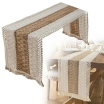11 X 55 Inch Farmhouse Style Cotton Linen Table Runner With Handmade Fringed Rustic Jute Burlap Table Runners 55 Inches Long For Dining Room Dresser Decor,A