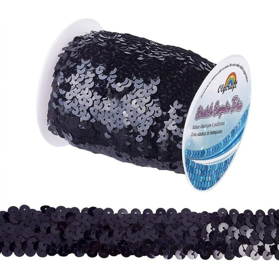 11-Yard 1 Inch Elastic Sequin Trim 3-Row Fabric Paillette Ribbon Trim for Dress Embellish and Headband