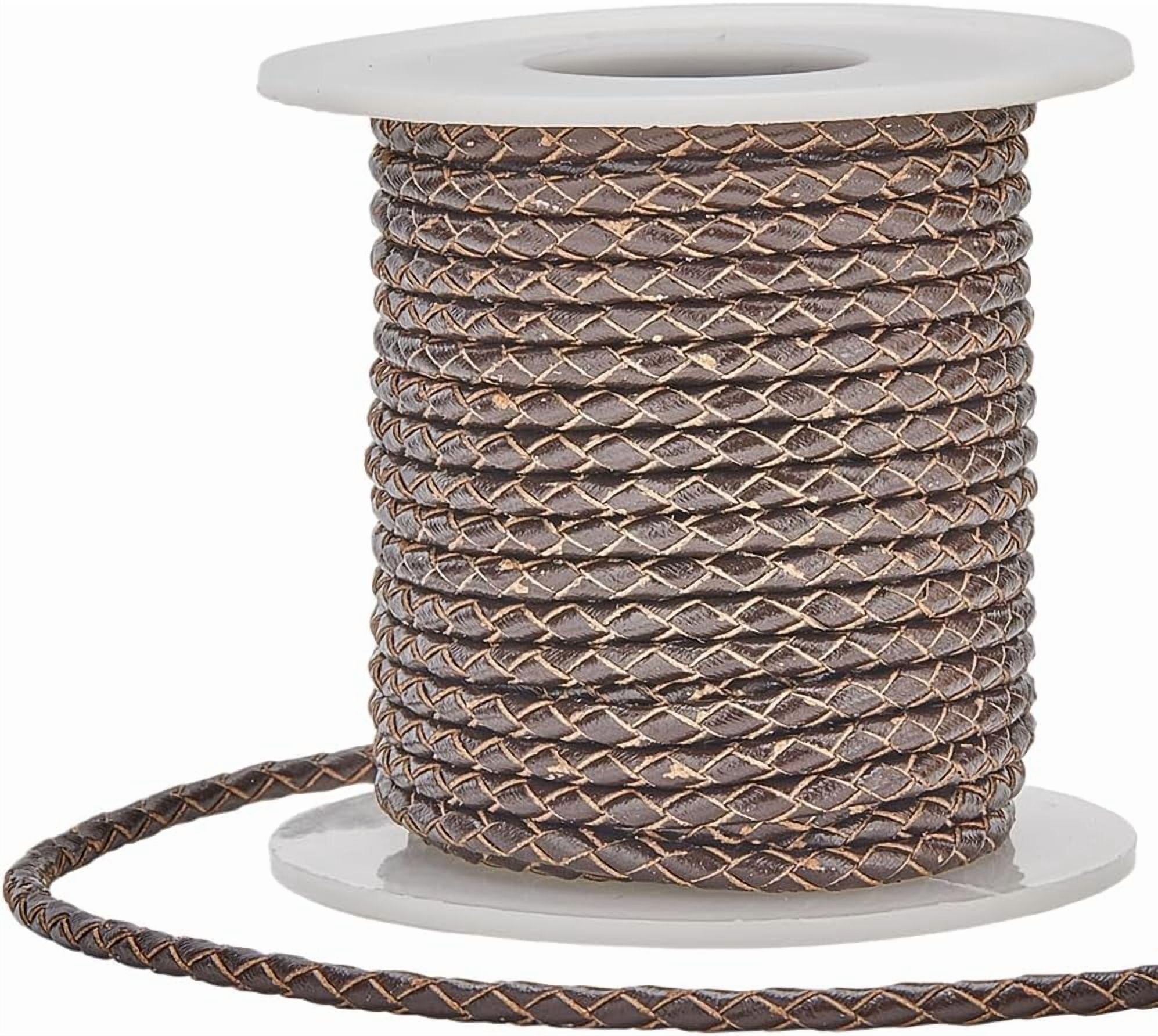 11 Yard/10M Brown Cord Leather Rope Bulk Round Twist Folded Strap ...