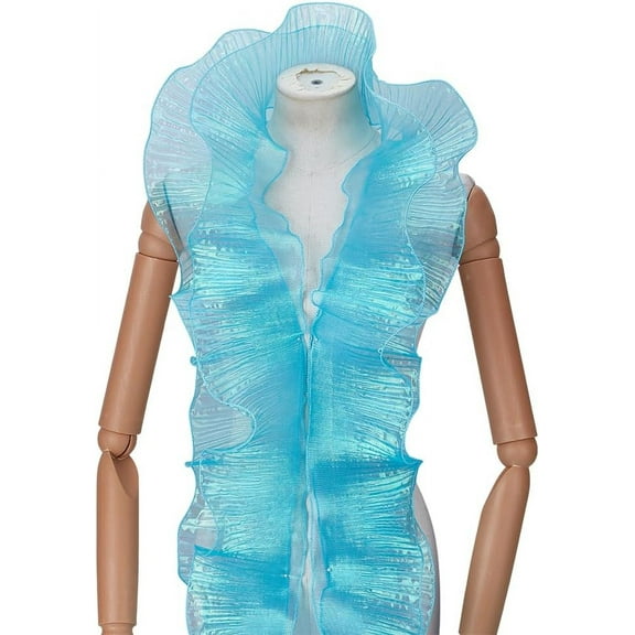 11 Yard Ruffle Ribbon Pleated Chiffon Trim 5Inch Retro Organza Fabric Trim Tulle Ruffle Lace Border for Jellyfish Costume Craft Dress Bag Wedding Cosplay Sewing Curtain Decor(Blue)