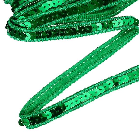 11 Yard Sequins Trim Ribbon 0.5 Inch Sequin Gimp Braid Trim Spangle Flat Sequins for Crafts Sewing Clothes Home Party Decoration, Green