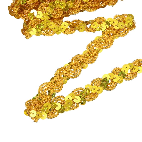 11 Yard Sequins Trim Ribbon 0.6 Inch Sequin Gimp Braid Trim Spangle Flat Sequins for Crafts Sewing Clothes Home Party Decoration, Shiny Gold