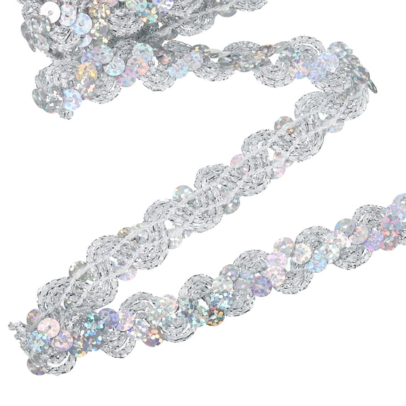 11 Yard Sequins Trim Ribbon 0.6 Inch Sequin Gimp Braid Trim Spangle Flat Sequins for Crafts Sewing Clothes Home Party Decoration, Shiny Silver