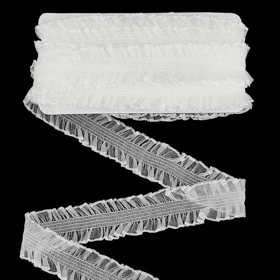 11 Yard White Lace Ribbon Elastic Lace Trim 1-1/8 inch Wide Stretch Trimming Lace Stretch Lace Ribbon Trim Elastic Double Pleated Lace Ribbon for Sewing Dress Decoration White 1set