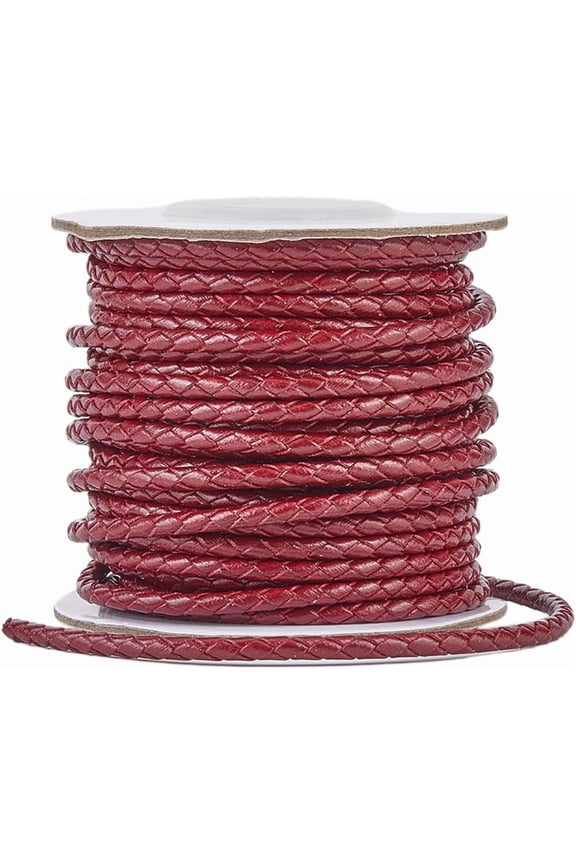 11 Yards/10M Bolo Leather Cord Round Leather Rope String Cowhide Dark Red Strap Leather Folded Braiding Tie Cords Lace for Jewelry Making Necklaces Bracelets Lanyards DIY Crafts