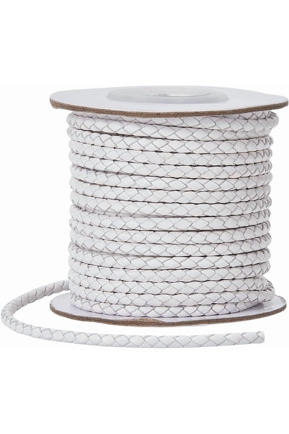 11 Yards/ 10m 3mm Round Cord Cowhide Rope White Genuine Leather Strap Lace Braiding Folded Bolo Tie Leather Cords for Jewelry Making Bracelet Necklace Lanyards Belts Clothing Crafts White 1set