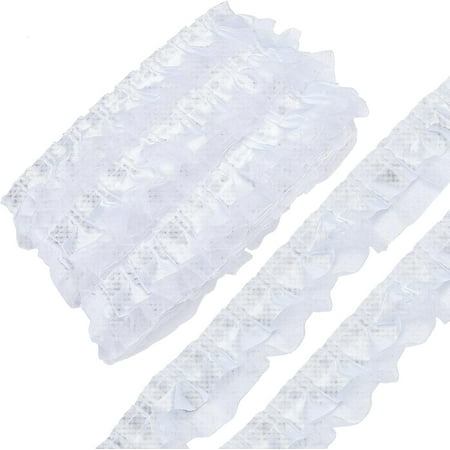 11 Yards 2 Layer Organza Lace Ribbon Pleated Satin Lace Edge Trim 1-5/8 Inch White Ruffle Chiffon Edging Trimmings Tulle Fabric for Cloth Applique Embellishment DIY Sewing Crafts