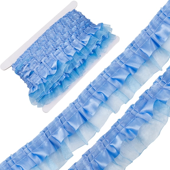 11 Yards 2-Layer Satin Organza Lace Edge Trim Pleated Ruffle Chiffon Ribbon Gathered Edging Trimmings Fabric