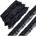 thumbnail image 1 of 11 Yards 2-Layer Satin Organza Lace Ribbon Pleated Lace Edge Trim 1-5/8 Inch Black Ruffle Chiffon Edging Trimmings Tulle Fabric for Cloth Applique Embellishment DIY Sewing Crafts Black, 1 of 9