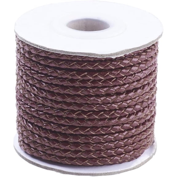 11 Yards 3MM Dark Red Round Leather Cord Genuine Real Cowhide String Bolo Leather Strips Bulk Rolls with Spool for Crafting Beading Jewelry Making Anklets Necklaces Christmas Red