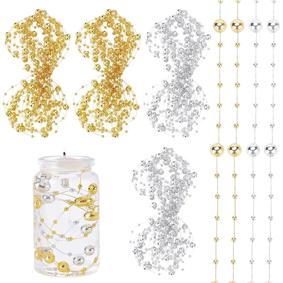 11 Yards Artificial Pearls Strings Beads for DIY Floating Candles Float Pearl String Vase Filling Pearls Filler for DIY Wedding Table Party Home Centerpieces Gold and Silver
