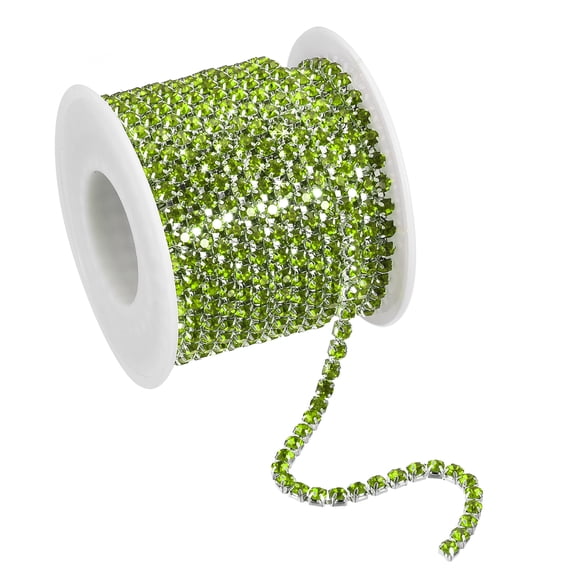 11 Yards Crystal Rhinestone Chain, 4mm Sew on Close Claw Chain Trim, Silver Bottom, Light Green