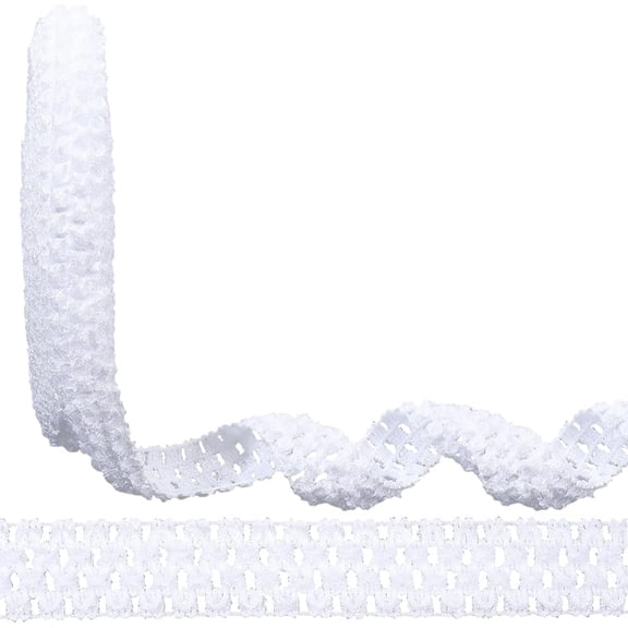 11 Yards Elastic Crochet Headband Ribbons 1" Wide Crochet Stretch Trim White Fabric
