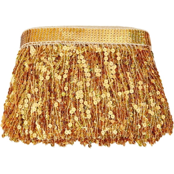 11 Yards Gold Sequins Fringe Trim 6.69 Inch Sparkling Fringe Tassel Trimming Sequin Tassels Sewing Decoration for Latin Dress Stage Costume Sewing Crafts Party Decoration