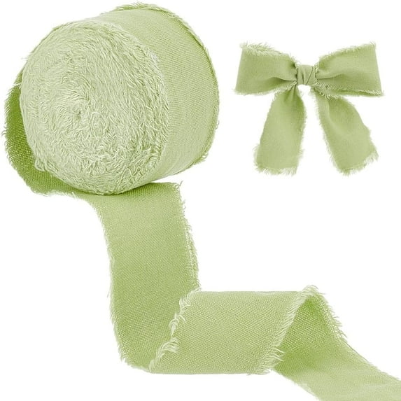 11 Yards Green Cotton Linen Ribbon Handmade Fringe Natural Cotton Ribbon 1.6 inch Width Fringe Fabric Ribbon for Gift Wrapping Wedding Invitations Bridal Bouquets