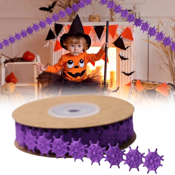 11 Yards Halloween Ribbons Pumpkin Bat Ghost Spider Web Shape Halloween Ribbons Black White Orange Purple Craft Ribbons Trim Embellishment for Gift Wrapping Halloween Party Decoration Party Supplies