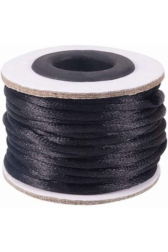 About 11 Yards Rattail Nylon Lift Shade Thread Cord 2mm Shiny Satin Trim Cord Chinese Knotting Beading Cord for DIY DIY Jewellery Making Kumihimo Shamballa Friendship Bracelets - Black