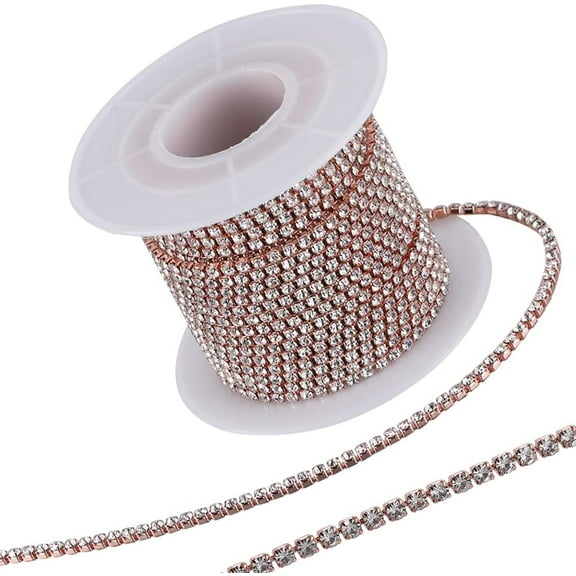 11 Yards Rhinestone Chain 2mm Diamond Close Chain Beaded Trim Claw Cup Chain Trimming Roll Applique Strips for Jewelry Making Sewing Crafts Wedding Party DIY Decoration Rose Gold