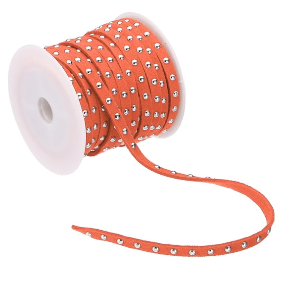 11 Yards Studded Faux Suede Cord Rope for Jewelry Making 5mm Micro Fibre Flat Leather Lace Beading String Ribbon with Rivets, Dark Yellow Silver
