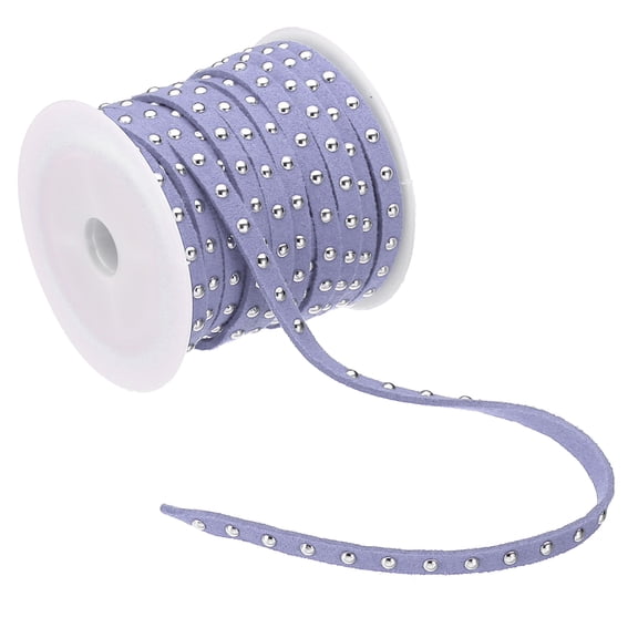 11 Yards Studded Faux Suede Cord Rope for Jewelry Making 5mm Micro Fibre Flat Leather Lace Beading String Ribbon with Rivets, Light Purple Silver