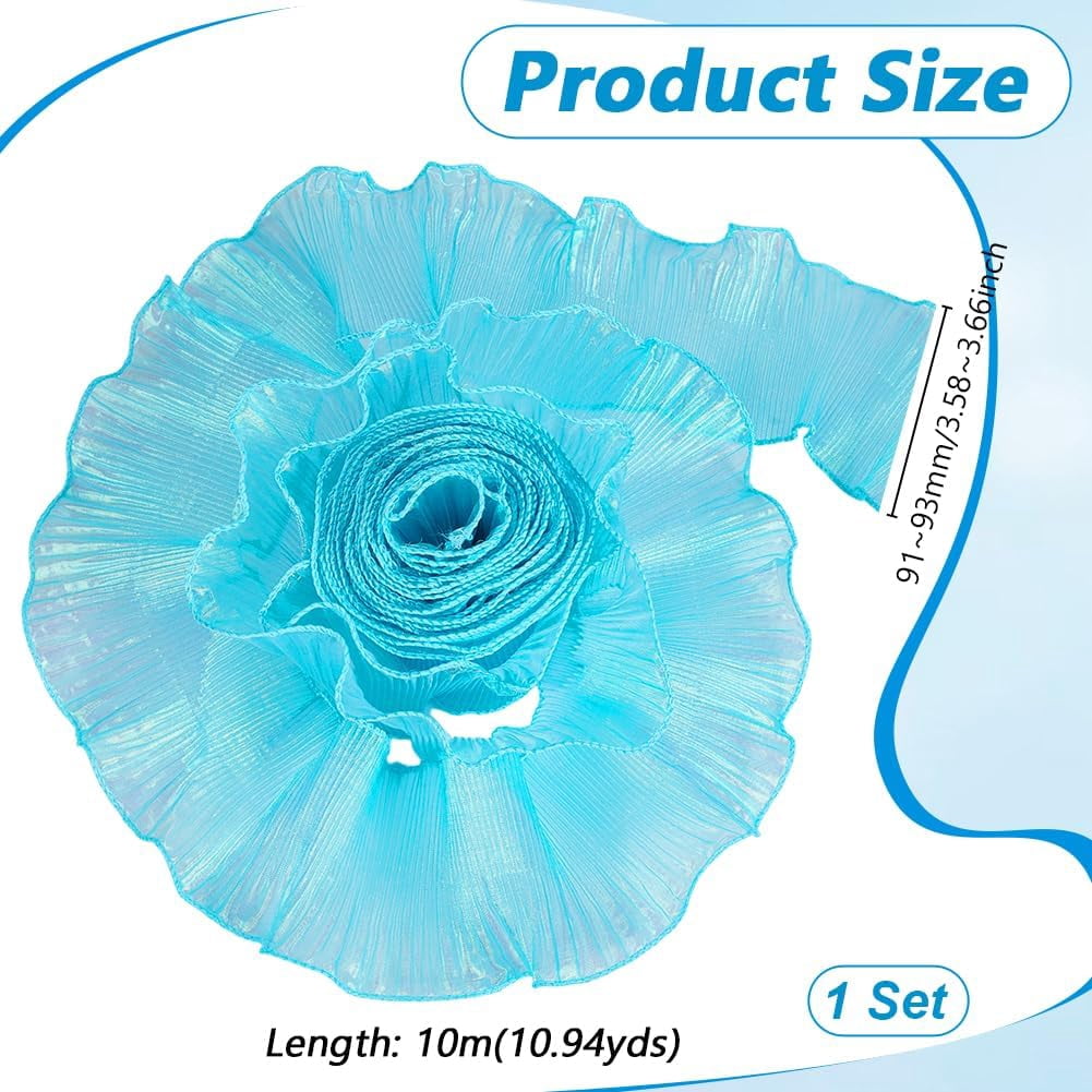 11 Yards Turquoise Blue Ruffle Ribbon Trim Organza Ruffled Fabric 3.5 ...
