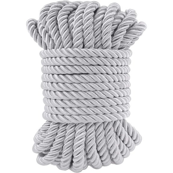 11 Yards Twisted Silk Rope Cord, Silver 7mm Satin Nylon Cord Trim Thick Decorative Rope, Cording for DIY Crafts, Curtain Tieback, Home Décor, Graduation Cords X 11yards