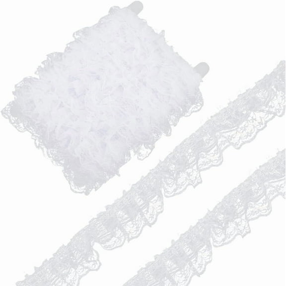 11 Yards White Ruffle Pleated Trim Ruffled Edge Lace Trimming Double Layer Gathered Embroidered Fabric Applique Ribbon Bulk