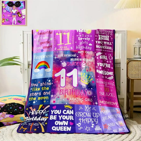 11 Year Old Girl Birthday Gifts - 11th Birthday Gifts Throw Blanket for Girls Crown Throw Blanket Birthday Decorations for Girls Soft Flannel Throw Blanket Gift for Kids Girls Room Decor,50"x40"