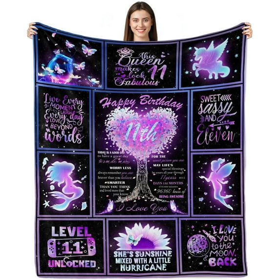 11 Year Old Girl Gift Ideas Blanket, Birthday Gifts for 11 Year Old Girls, Gifts for 11 Year Old Girl, 11th Birthday Decorations for Girls, 11th Birthday Gifts for Girls Throw 60''''x50''''