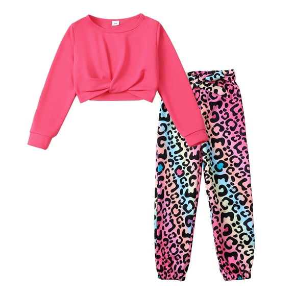 11 Years Big Girls Clothes 12 Years Girls 2PCS Outfits Set Big Girls Long Sleeve Top Pants Set Pink