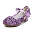 thumbnail image 1 of 11 Years Girls Dress Shoes Low Heel Princess Flats Mary Jane Flower Wedding Party Glitter Shoes for Kids Toddler Purple, 1 of 6
