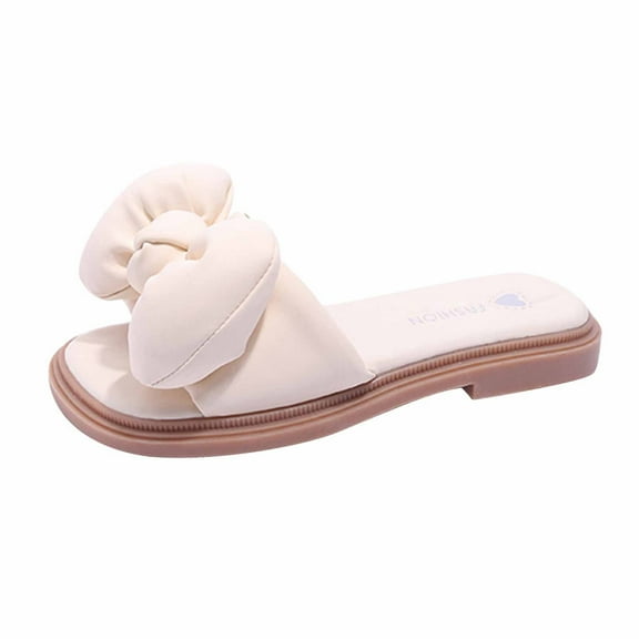 11 Years Little Big Girls Sandals Soft Sole Anti-Slip Summer Princess Dress Toddler Shoes Baby Girls Cute Bow Non-slip Soft Sole Beach Roman Sandals Slippers Beige