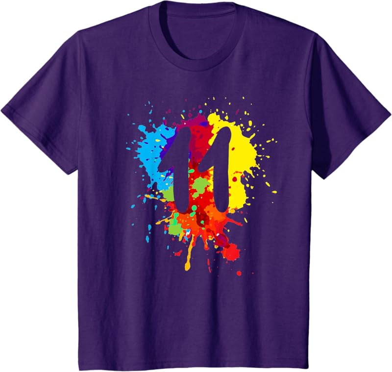 11 Years Old Girl Boy Birthday Gift Colourful Paint Splashes TShirt