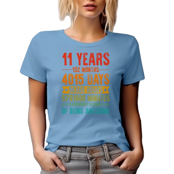 11 Years of Being Awesome, Anniversary Celebration, Baby Blue T-Shirt, Small