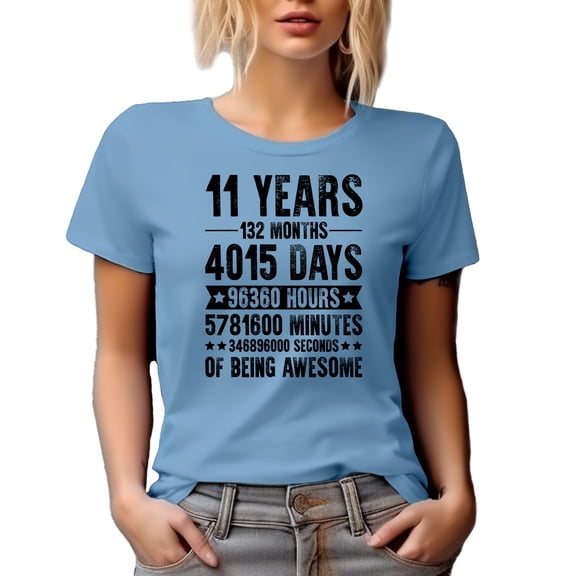 11 Years of Being Awesome, Months, Days, Hours, Minutes, Seconds, Baby Blue T-Shirt, Medium