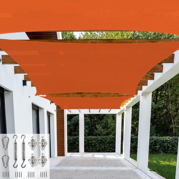 11 by 22 Feet Permeable Sun Shade Sail with 8 Inch Hardware Kit, Fade Proof Patio Shelter for Balcony Pond Kailyard, Orange Rectangle