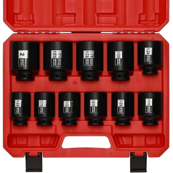 11 count 1/2-Inch Drive Large Socket Set, 6 Point, /8-Inch to 2-Inch, SAE Spindle Axle Nut Socket Set, CR-MO