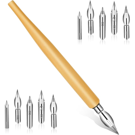 11 count Comic Pen Nib Set, Oblique Calligraphy Dip Pen Set Fluid Writer Pen, Wooden Drawing Pen Holder with 10 count Stainless Pen Replacement Nibs Nib for Writing, Painting, Signing, Sketch